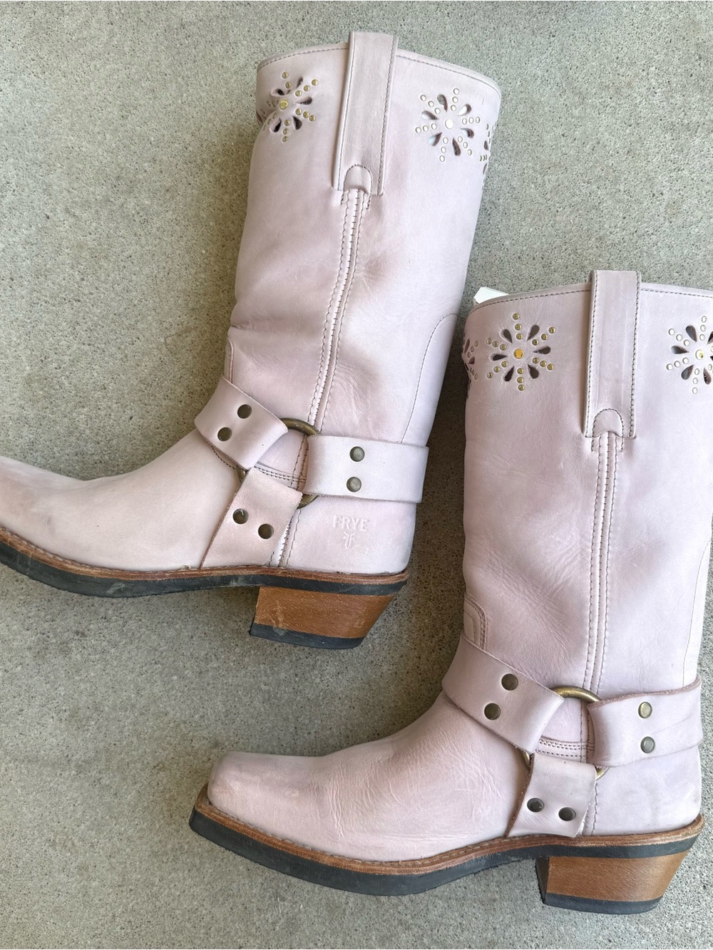 Rare Vintage FRYE Harness 12R Pink Floral Boots - Picture 3 of 11